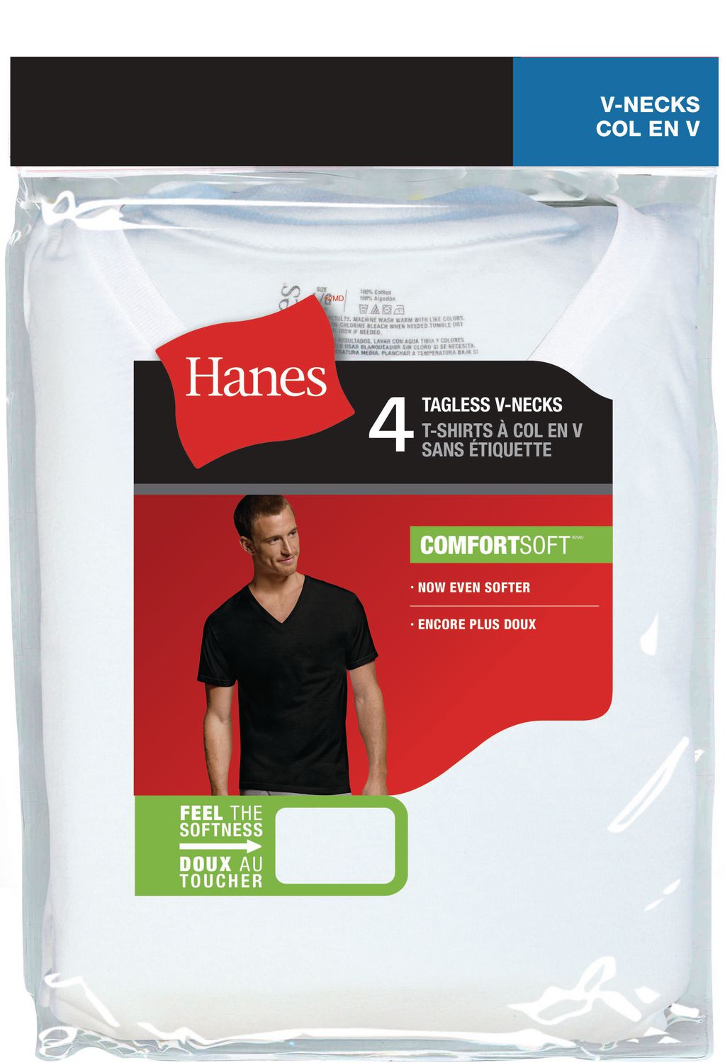 Hanes Men's Tagless V-Neck T-Shirts, Pack of 4, Sizes S-XL